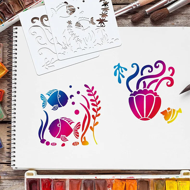 20tk/partii 13cm Shell Marine Mermaid DIY kihistusšabloonid seinamaaling väljalõigete album värvimine reljeefne album Dekoratiivne mall