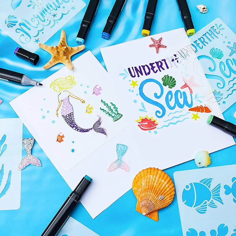 20tk/partii 13cm Shell Marine Mermaid DIY kihistusšabloonid seinamaaling väljalõigete album värvimine reljeefne album Dekoratiivne mall