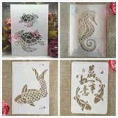 4 τεμ A4 29cm Fish Turtle Hippocampus DIY Στένσιλ ζωγραφικής τοίχου Ζωγραφική στο λεύκωμα χρωματισμός ανάγλυφο διακοσμητικό πρότυπο άλμπουμ