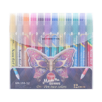 12/18 Colors Metallic Marker Pliiats Sädelev Kahevärviline Kunst Maalimine Pliiats Kaartide tegemiseks Joonis Allkiri Kirjad Kirjutamine