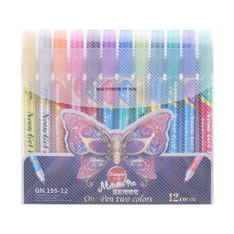 12/18 Colors Metallic Marker Pliiats Sädelev Kahevärviline Kunst Maalimine Pliiats Kaartide tegemiseks Joonis Allkiri Kirjad Kirjutamine