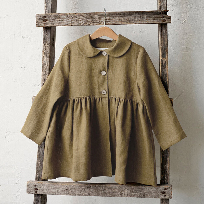 Retro jesenski novi kaput od pamuka i lana za djevojčice Dječje mori široke jakne s naboranim ovratnikom za lutke s dugim rukavima TZ177