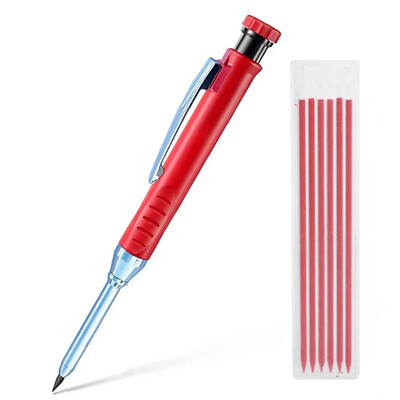 Creion solid de dulgher cu mine de reumplere și ascuțitor încorporat pentru creion mecanic cu găuri adânci, instrument de marcat pentru prelucrarea lemnului