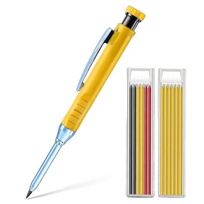 Creion solid de dulgher cu mine de reumplere și ascuțitor încorporat pentru creion mecanic cu găuri adânci, instrument de marcat pentru prelucrarea lemnului