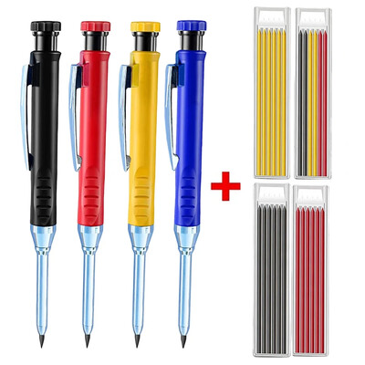 Creion solid de dulgher cu mine de reumplere și ascuțitor încorporat pentru creion mecanic cu găuri adânci, instrument de marcat pentru prelucrarea lemnului