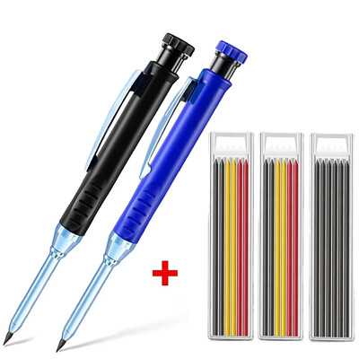 Creion solid de dulgher cu mine de reumplere și ascuțitor încorporat pentru creion mecanic cu găuri adânci, instrument de marcat pentru prelucrarea lemnului