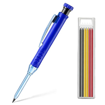 Creion solid de dulgher cu mine de reumplere și ascuțitor încorporat pentru creion mecanic cu găuri adânci, instrument de marcat pentru prelucrarea lemnului