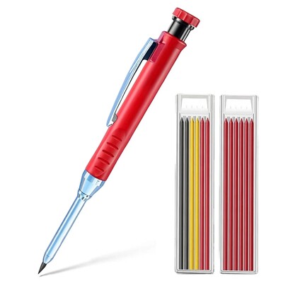 Creion solid de dulgher cu mine de reumplere și ascuțitor încorporat pentru creion mecanic cu găuri adânci, instrument de marcat pentru prelucrarea lemnului