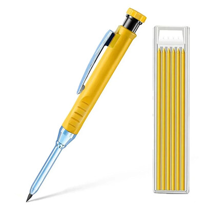 Creion solid de dulgher cu mine de reumplere și ascuțitor încorporat pentru creion mecanic cu găuri adânci, instrument de marcat pentru prelucrarea lemnului