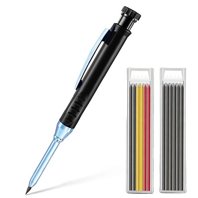 Creion solid de dulgher cu mine de reumplere și ascuțitor încorporat pentru creion mecanic cu găuri adânci, instrument de marcat pentru prelucrarea lemnului