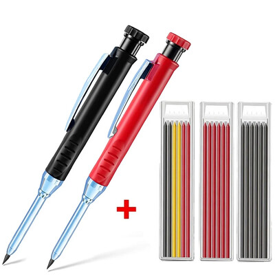 Creion solid de dulgher cu mine de reumplere și ascuțitor încorporat pentru creion mecanic cu găuri adânci, instrument de marcat pentru prelucrarea lemnului