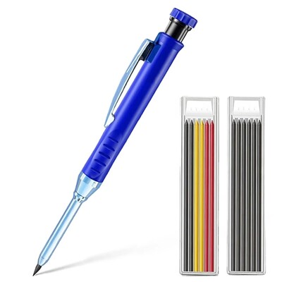 Creion solid de dulgher cu mine de reumplere și ascuțitor încorporat pentru creion mecanic cu găuri adânci, instrument de marcat pentru prelucrarea lemnului