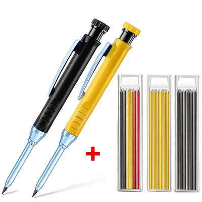 Creion solid de dulgher cu mine de reumplere și ascuțitor încorporat pentru creion mecanic cu găuri adânci, instrument de marcat pentru prelucrarea lemnului