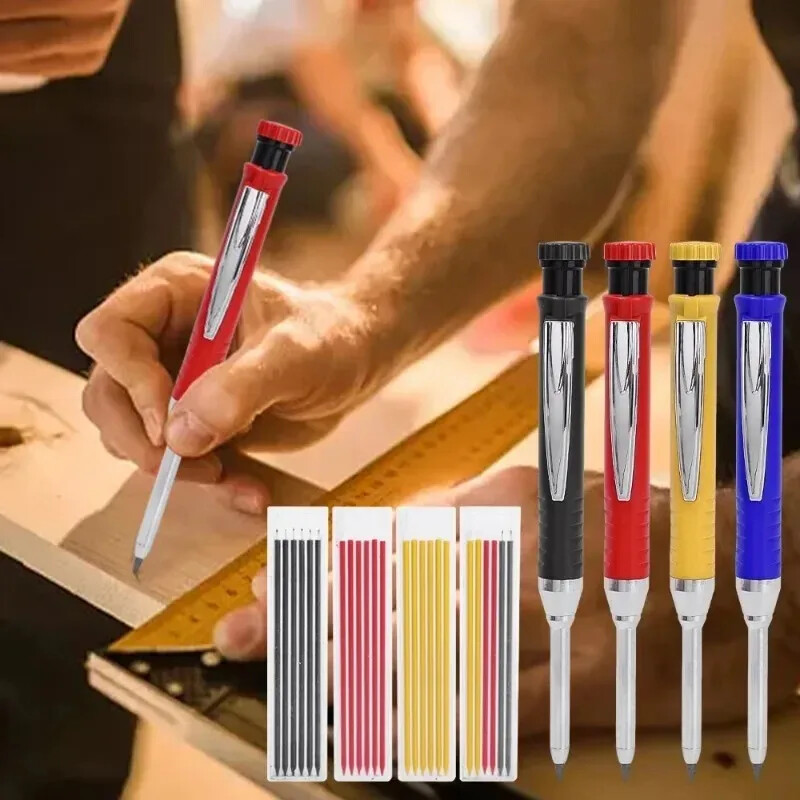 Creion solid de dulgher cu mine de reumplere și ascuțitor încorporat pentru creion mecanic cu găuri adânci, instrument de marcat pentru prelucrarea lemnului