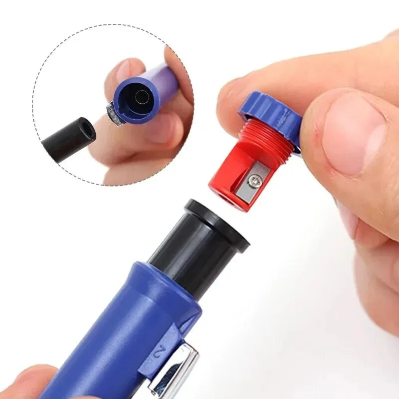 Creion solid de dulgher cu mine de reumplere și ascuțitor încorporat pentru creion mecanic cu găuri adânci, instrument de marcat pentru prelucrarea lemnului