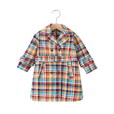 Talvine beebitüdrukute värviline ruuduline eemaldatav vöömantel Lastele moodne pikkade varrukatega kaherealine jakk, tuulejakk