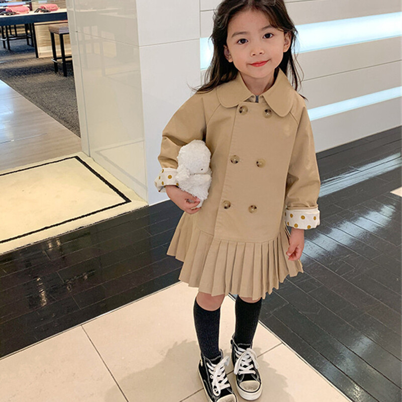 Тренчкоти в цвят каки Двуредно яке за момичета Детско облекло Едноцветни горнища Детска ветровка Пролет Есен Връхни дрехи 2 4 5 6 8 г