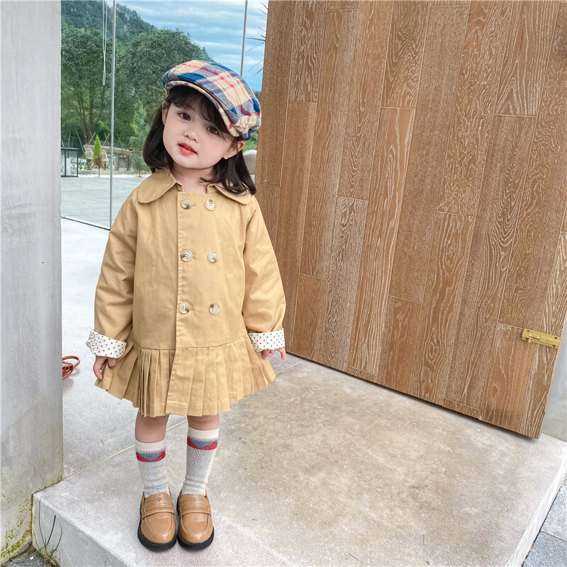 Тренчкоти в цвят каки Двуредно яке за момичета Детско облекло Едноцветни горнища Детска ветровка Пролет Есен Връхни дрехи 2 4 5 6 8 г