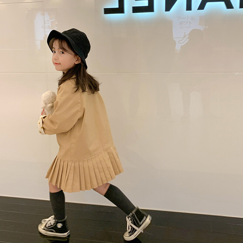 Тренчкоти в цвят каки Двуредно яке за момичета Детско облекло Едноцветни горнища Детска ветровка Пролет Есен Връхни дрехи 2 4 5 6 8 г