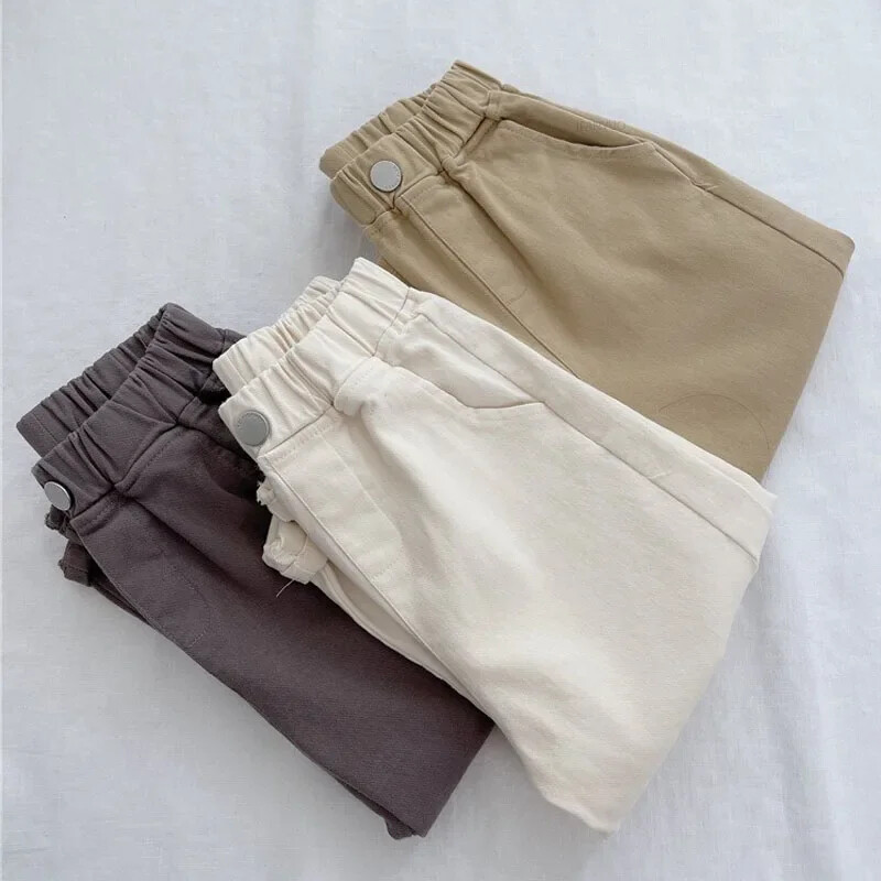 2024. aasta kevad-sügis uued poiste väikelaste püksid ühevärvilised mitmekülgsed tüdrukud, lapsed, teksad, mood Korea vabad laste vabaaja püksid