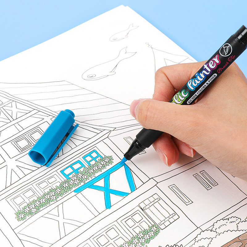 Канцеларски материали Акрилен маркер Писалка Plumones Цветове 12/24/36 Подходящ за различни материали Направи си сам занаят за рисуване на графити