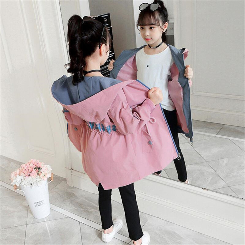 Lapsed Sügismantlid Tüdrukute Pikad Ülerõivad Teismeliste Tuulejoped 2023 Uus kevad Sügis Lasteriided Moodsad kapuutsiga jakid