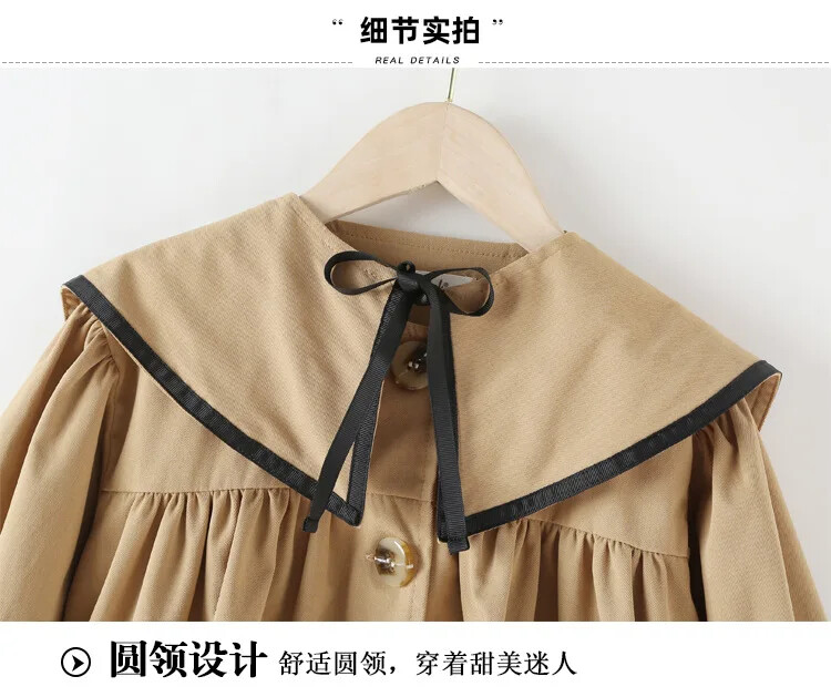 Тренчкот за момичета с три четвърти ръкави Детско облекло със средна дължина Пролет Есен Тънко детско яке A-LINE Свободно горнище за тийнейджърки