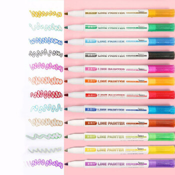 8/12 Colors Double Lines Marker Pen Creative Contour Drawing Pens Colored highlighter Χαριτωμένα στυλό φθορισμού Σχολική προμήθεια