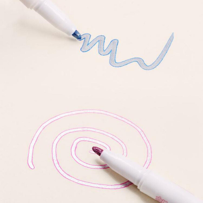 8/12 värvi topeltjoontega markerpliiats Loov kontuurijoonistuspliiatsid Värvilised esiletõstjad armsad luminofoorpliiatsid Kooli kontoritarbed