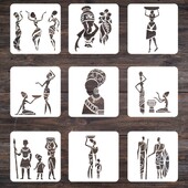 9 buc/lot 20 cm Totem triburi africane Șabloane de straturi DIY Pictură murală Album de însemnări de colorat Șablon decorativ pentru album în relief