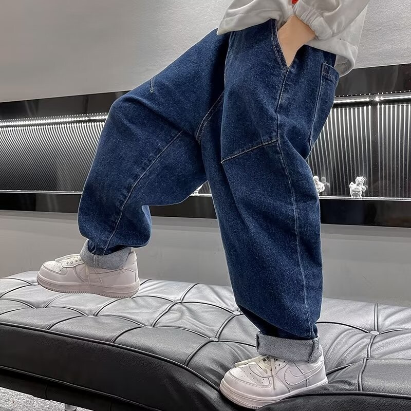 Poiste teksad kevadised ja sügisesed lahtised lastepüksid vabaaja sirge toruga keskmine suur poiss isa püksid poiste püksid