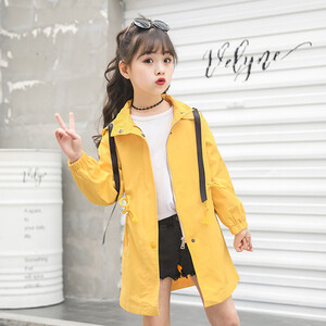 Ofertă specială Trenci casual pentru fete, primăvară, toamnă, îmbrăcăminte de vânt lungă pentru copii, îmbrăcăminte exterioară pentru copii, jachetă cu glugă pardesiu B262