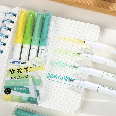 4 τεμάχια/σετ Πολύχρωμο μαρκαδόρο μαρκαδόρο στυλό με πινέλο Creative DIY Μαθητικές προμήθειες Χαρτικά