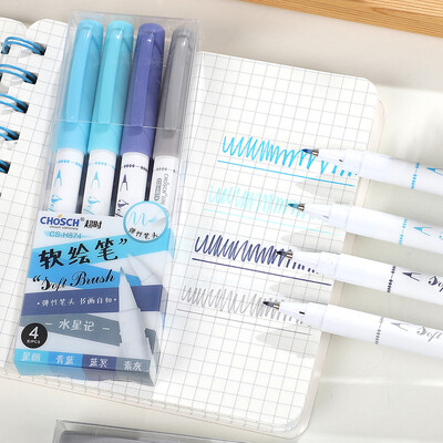 4 τεμάχια/σετ Πολύχρωμο μαρκαδόρο μαρκαδόρο στυλό με πινέλο Creative DIY Μαθητικές προμήθειες Χαρτικά