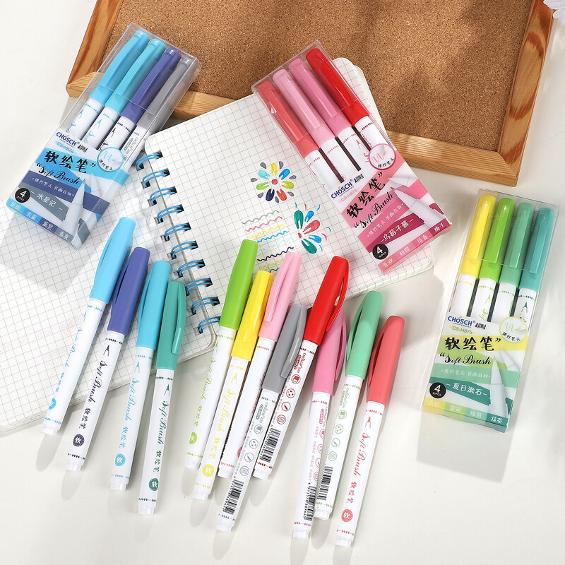 4 τεμάχια/σετ Πολύχρωμο μαρκαδόρο μαρκαδόρο στυλό με πινέλο Creative DIY Μαθητικές προμήθειες Χαρτικά