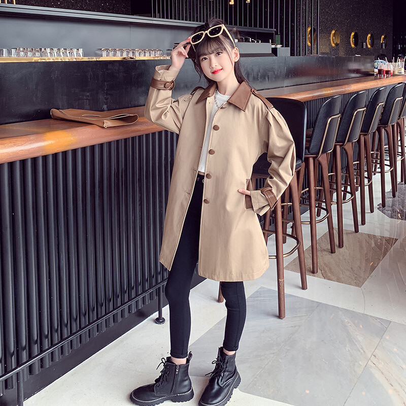 Kaput za djevojčice Vjetrobranska jakna Pamuk 2023 kaki proljeće jesen visokokvalitetna dječja dječja odjeća otporna na vjetar