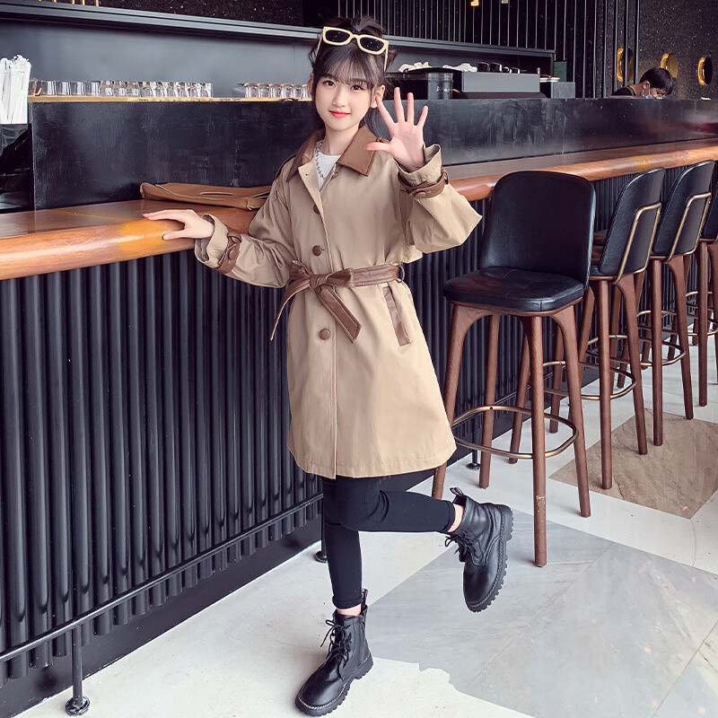 Kaput za djevojčice Vjetrobranska jakna Pamuk 2023 kaki proljeće jesen visokokvalitetna dječja dječja odjeća otporna na vjetar