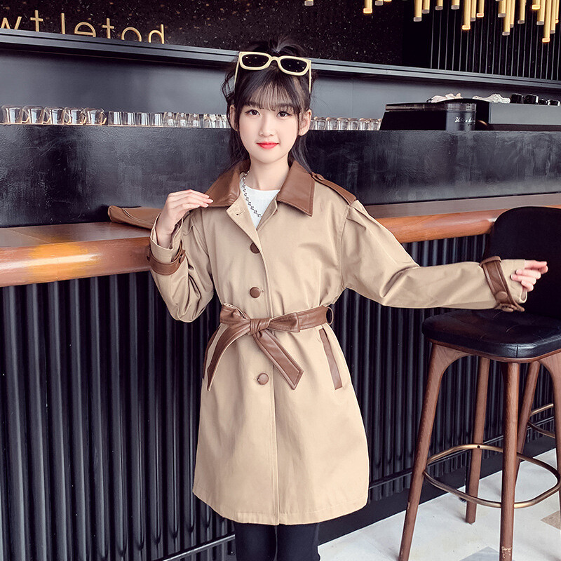 Kaput za djevojčice Vjetrobranska jakna Pamuk 2023 kaki proljeće jesen visokokvalitetna dječja dječja odjeća otporna na vjetar