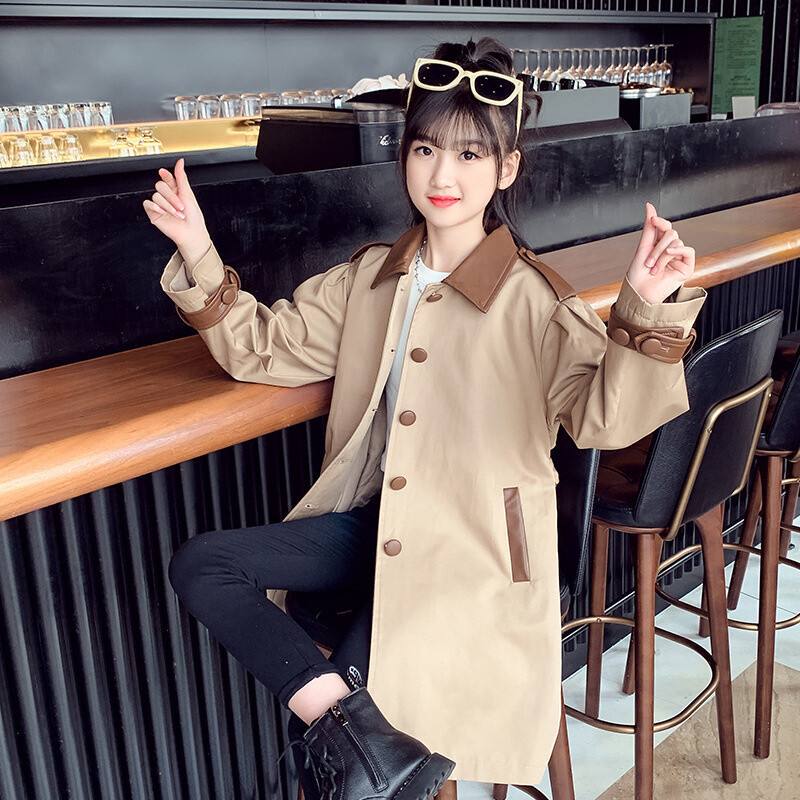 Kaput za djevojčice Vjetrobranska jakna Pamuk 2023 kaki proljeće jesen visokokvalitetna dječja dječja odjeća otporna na vjetar