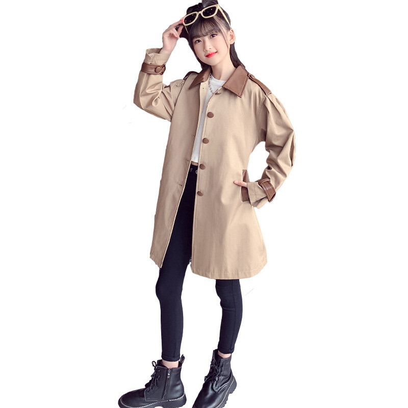 Kaput za djevojčice Vjetrobranska jakna Pamuk 2023 kaki proljeće jesen visokokvalitetna dječja dječja odjeća otporna na vjetar