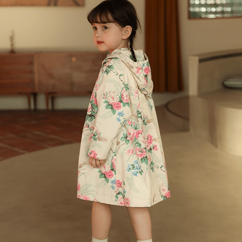 Jachetă de trench prințesă fetiță pentru bebeluș copil mic, cu imprimeu de flori, haină de protecție împotriva vântului kaki, lungă de primăvară, toamnă, haine pentru bebeluși 1-10 ani