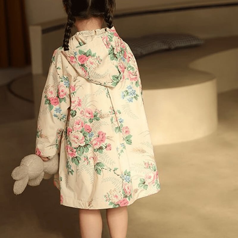 Jachetă de trench prințesă fetiță pentru bebeluș copil mic, cu imprimeu de flori, haină de protecție împotriva vântului kaki, lungă de primăvară, toamnă, haine pentru bebeluși 1-10 ani