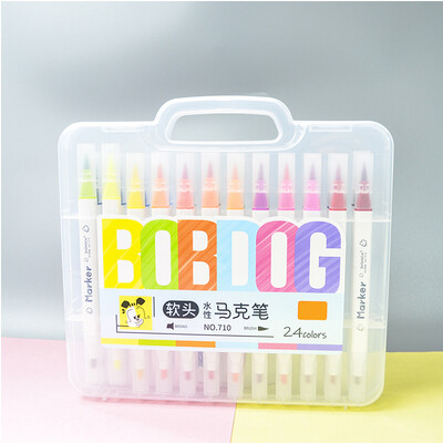 24PCS цветни маркери на водна основа Миещ се комплект Ученическа двойна глава Мека цветна глава Художествени принадлежности Акварелна писалка