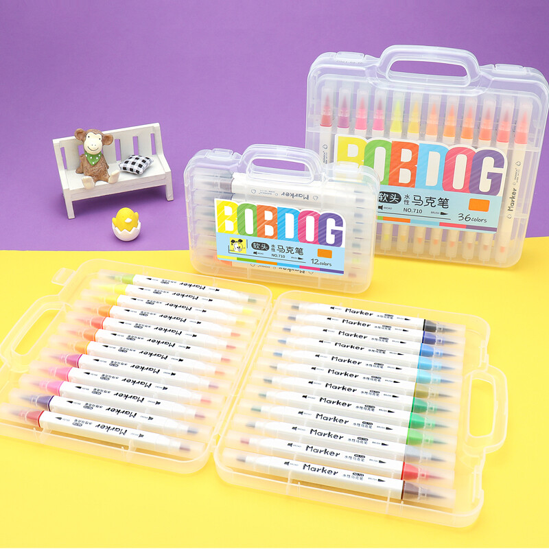 24PCS цветни маркери на водна основа Миещ се комплект Ученическа двойна глава Мека цветна глава Художествени принадлежности Акварелна писалка