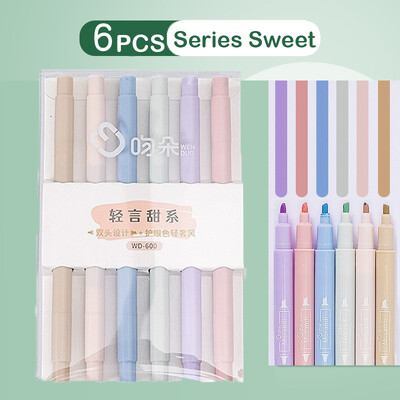 12/6 tk pastelsete värvide esiletõstja Kawaii kirjatarvete värvimarker õpilaste marker esiletõstja kirjatarvete koolitarbed