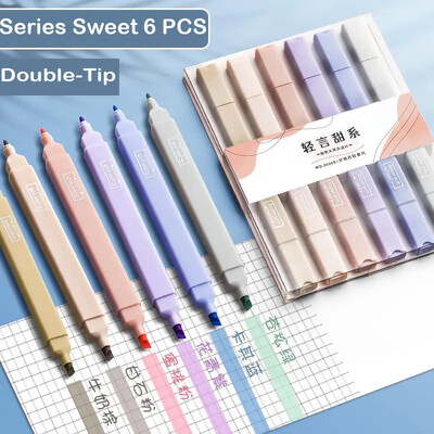 12/6 tk pastelsete värvide esiletõstja Kawaii kirjatarvete värvimarker õpilaste marker esiletõstja kirjatarvete koolitarbed