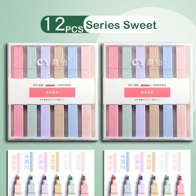 12/6 tk pastelsete värvide esiletõstja Kawaii kirjatarvete värvimarker õpilaste marker esiletõstja kirjatarvete koolitarbed