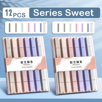 12/6 tk pastelsete värvide esiletõstja Kawaii kirjatarvete värvimarker õpilaste marker esiletõstja kirjatarvete koolitarbed