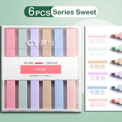 12/6 tk pastelsete värvide esiletõstja Kawaii kirjatarvete värvimarker õpilaste marker esiletõstja kirjatarvete koolitarbed