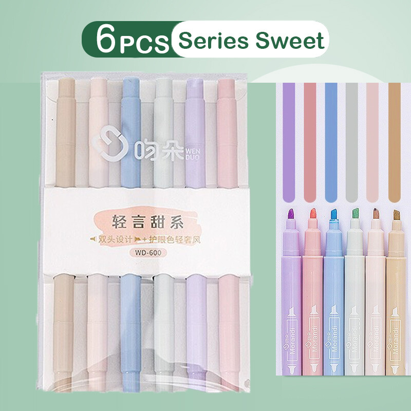 12/6 tk pastelsete värvide esiletõstja Kawaii kirjatarvete värvimarker õpilaste marker esiletõstja kirjatarvete koolitarbed